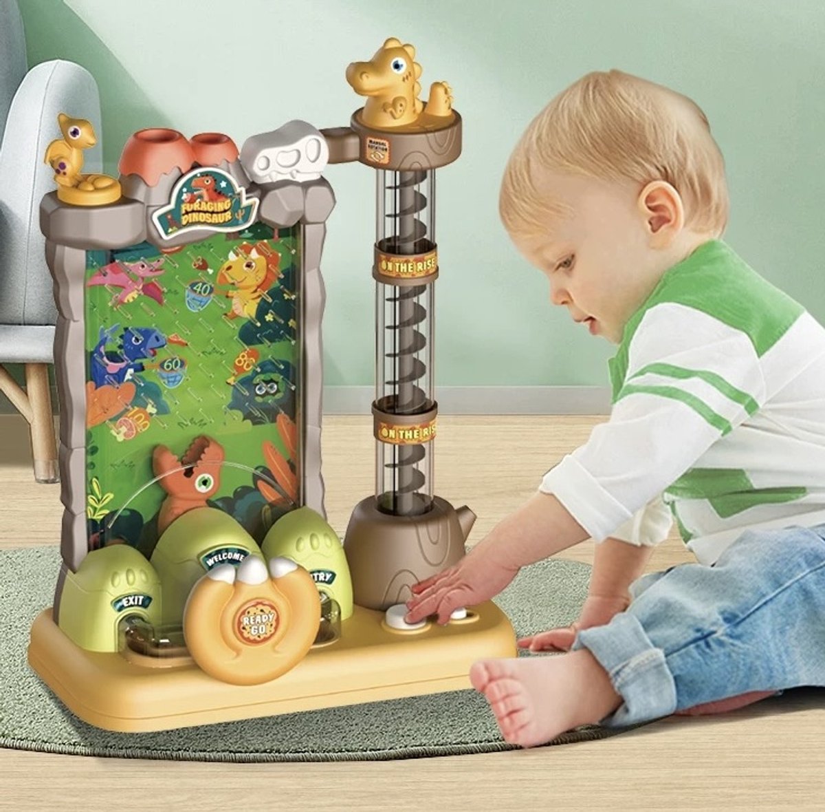 OODBLUE Dino Ballenspel – Interactief Speelgoed met Licht & Muziek Automatische Rotatie – Educatief Hand-Oog Coördinatie Spel – 3+ jaar