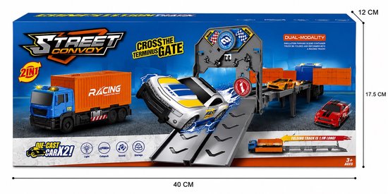2-in-1 Speelgoed Vrachtwagen met Racebaan β Eindeloos Raceplezier in één Speelset!