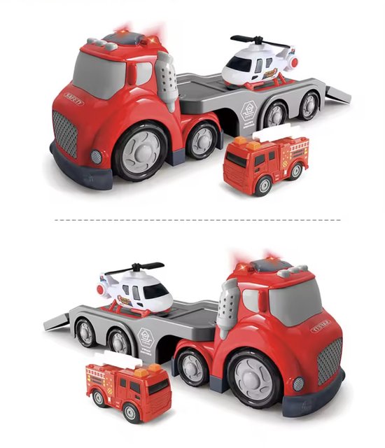 Interactieve Brandweertruck Speelset met Licht en Geluid β Inclusief Helicopter en Brandweerauto