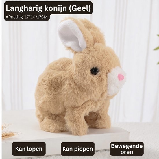 Interactief Speelgoed Konijn Lichtbruin – Lopend Knuffel Konijn met Geluid – Beweegt & Piept – Zacht Pluche – 3+ Jaar