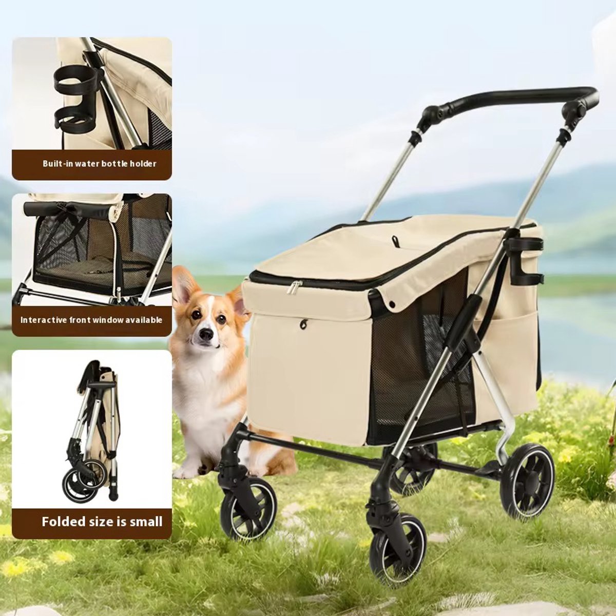 OODBLUE Hondenwagen & Kattenwagen – Opvouwbare Pet Stroller tot 15 kg – Lichtgewicht Aluminium Frame – Met Mesh Ventilatie, Zonnekap & Opbergmand