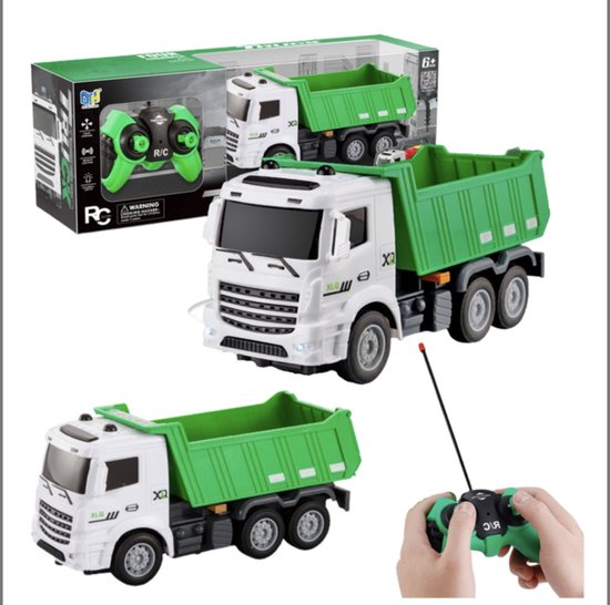 OODBLUE RC Truck β Afstandsbediening Vrachtwagen met Lichten β 1:20 Schaal β 4-Kanaals Besturing β Speelgoed voor Kinderen 3+ Jaar β Kiepwagen