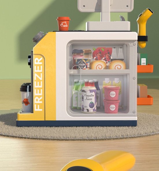 OODBLUE Supermarkt Speelgoed Kassa β Interactieve Speelset met Scanner, Licht & Geluid β Inclusief Speelgeld & 46 Accessoires