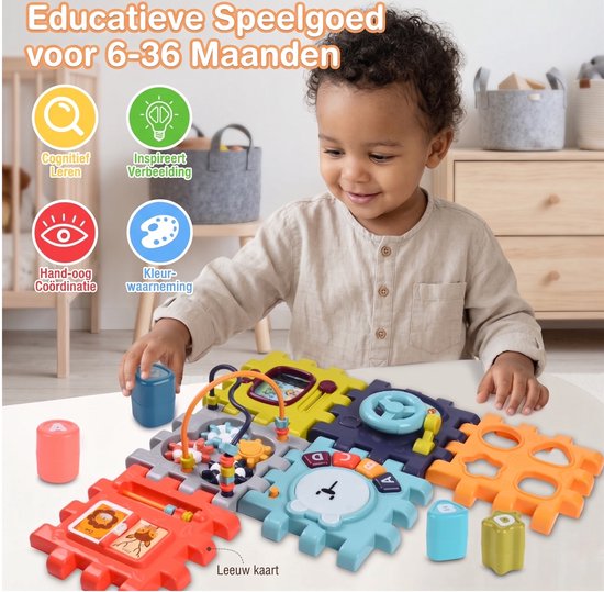6-in-1 Activiteiten Kubus Baby – Educatief Speelgoed met Geluid & Muziek – Motoriek & Vormen Sorteren – Vanaf 6 Maanden