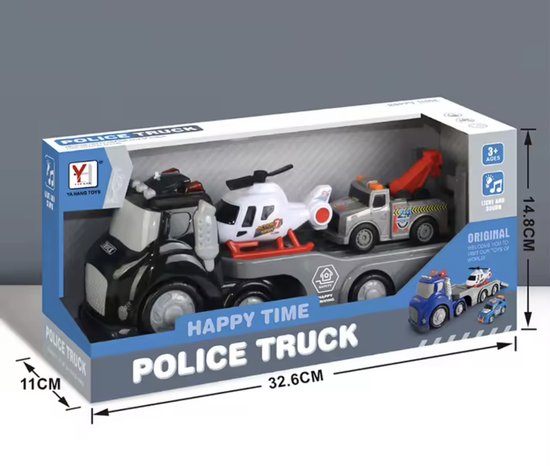 Interactieve Politietruck met Licht & Geluid β Inclusief Helikopter en Takelwagen β Speelgoedvoertuig