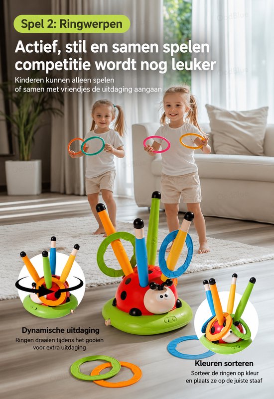 OODBLUE 3-in-1 Buitenspeelgoed – Springtouw, Ringwerpspel & Foam Raketlanceerder – Actief Tuinspel voor Kinderen – Cadeau voor Jongens & Meisjes vanaf 3 Jaar