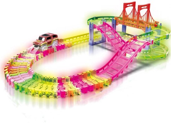 Glow-in-the-Dark Racebaan β 85-delige Flexibele Magic Tracks Speelset met LED-Auto β Educatief Speelgoed voor Kinderen