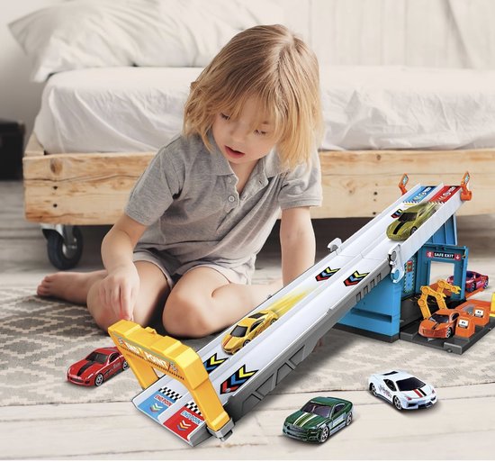 2-in-1 Racebaanset β Speelmat, Racebaan en Opslagdoos β Inclusief 2 Metalen Auto's β Educatief Speelgoed voor Jongens en Meisjes vanaf 3 Jaar