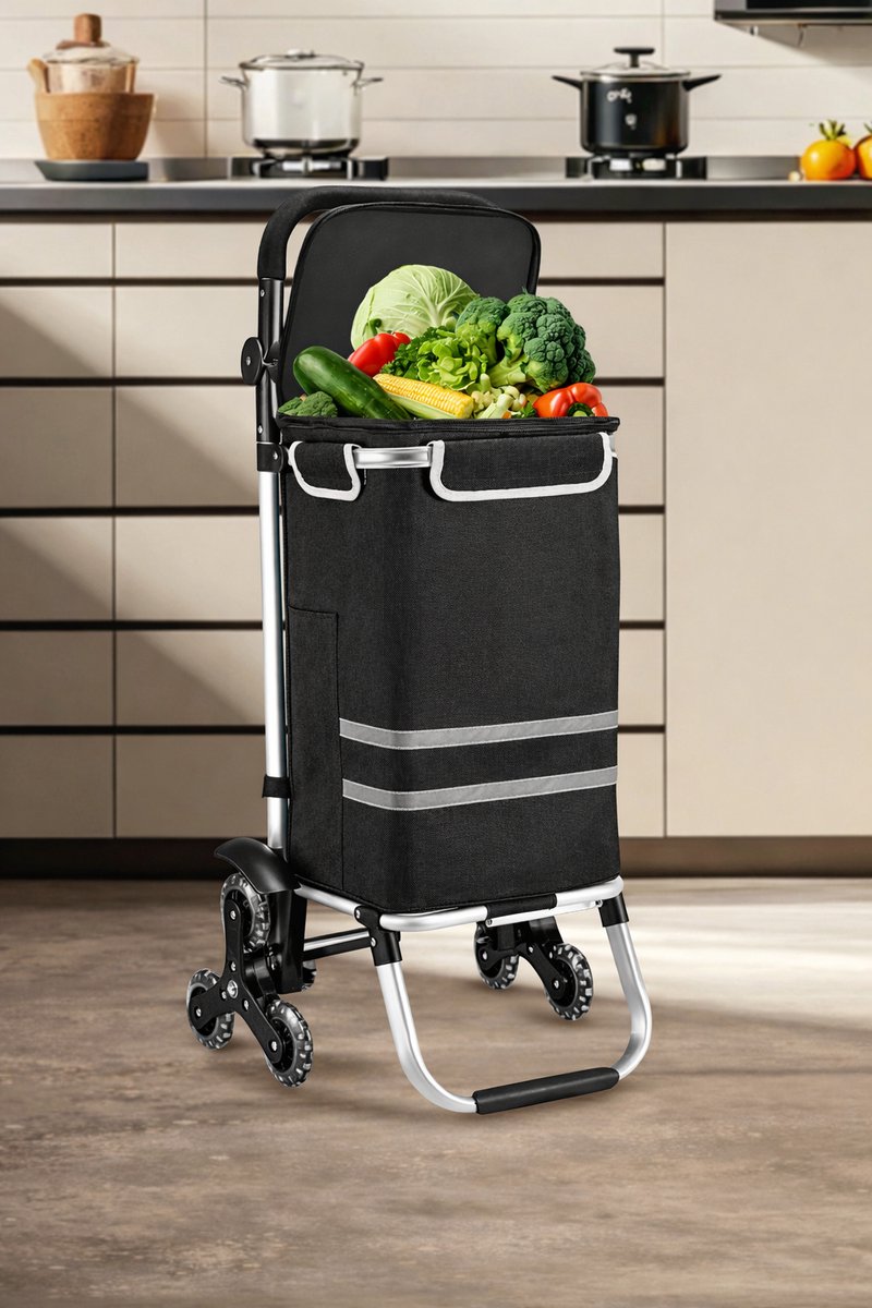 Opvouwbare Boodschappentrolley 40L β 3 Wielen met Traploper β Afneembare Tas β Stevig & Waterafstotend