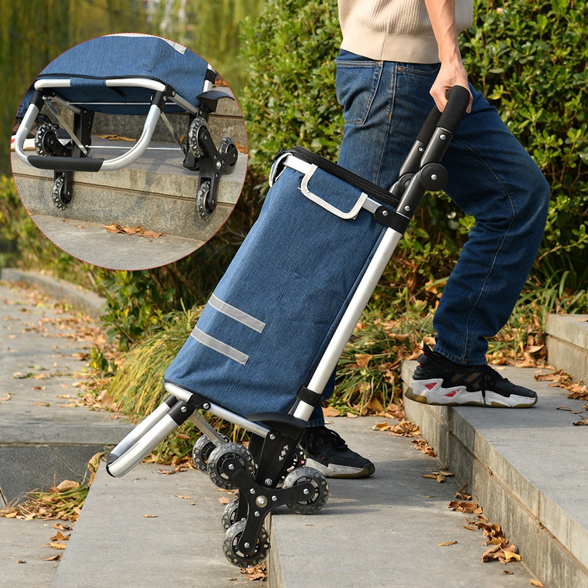 Opvouwbare Boodschappentrolley 40L β 3 Wielen met Traploper β Afneembare Tas β Stevig & Waterafstotend