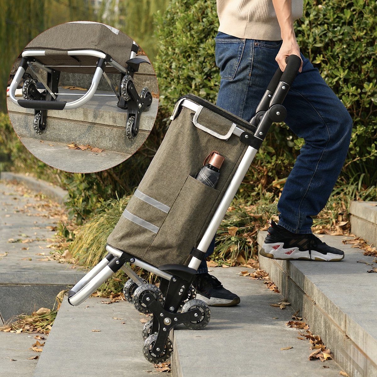 Opvouwbare Boodschappentrolley 40L β 3 Wielen met Traploper β Afneembare Tas β Stevig & Waterafstotend