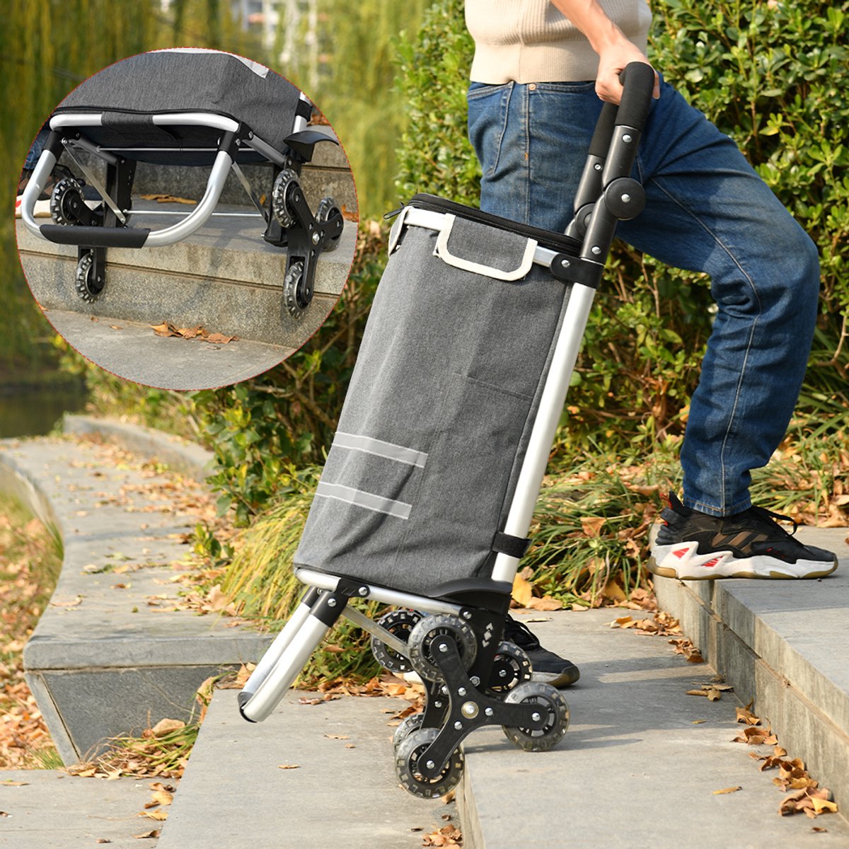 Opvouwbare Boodschappentrolley 40L β 3 Wielen met Traploper β Afneembare Tas β Stevig & Waterafstotend