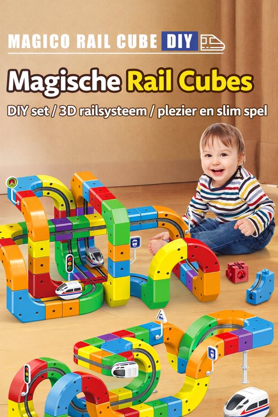 Elektrische Treinbaan 81 Delig β Cube Track Bouwset β Inclusief 2 Treinen β USB Oplaadbaar β Educatief STEM Speelgoed