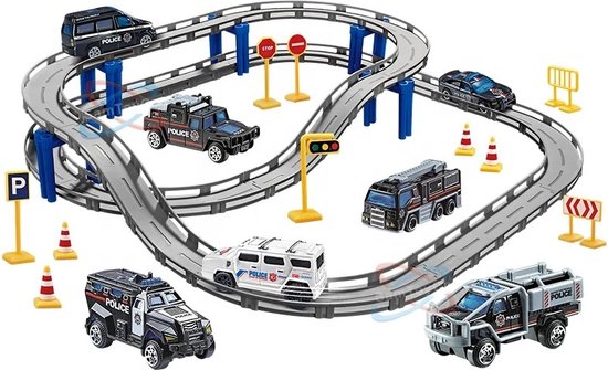 Politiebaan Speelset – Racebaan met Diecast Politieauto’s, Verkeersborden en Accessoires – Educatief Speelgoed voor Kinderen vanaf 3 Jaar – Perfect Cadeau